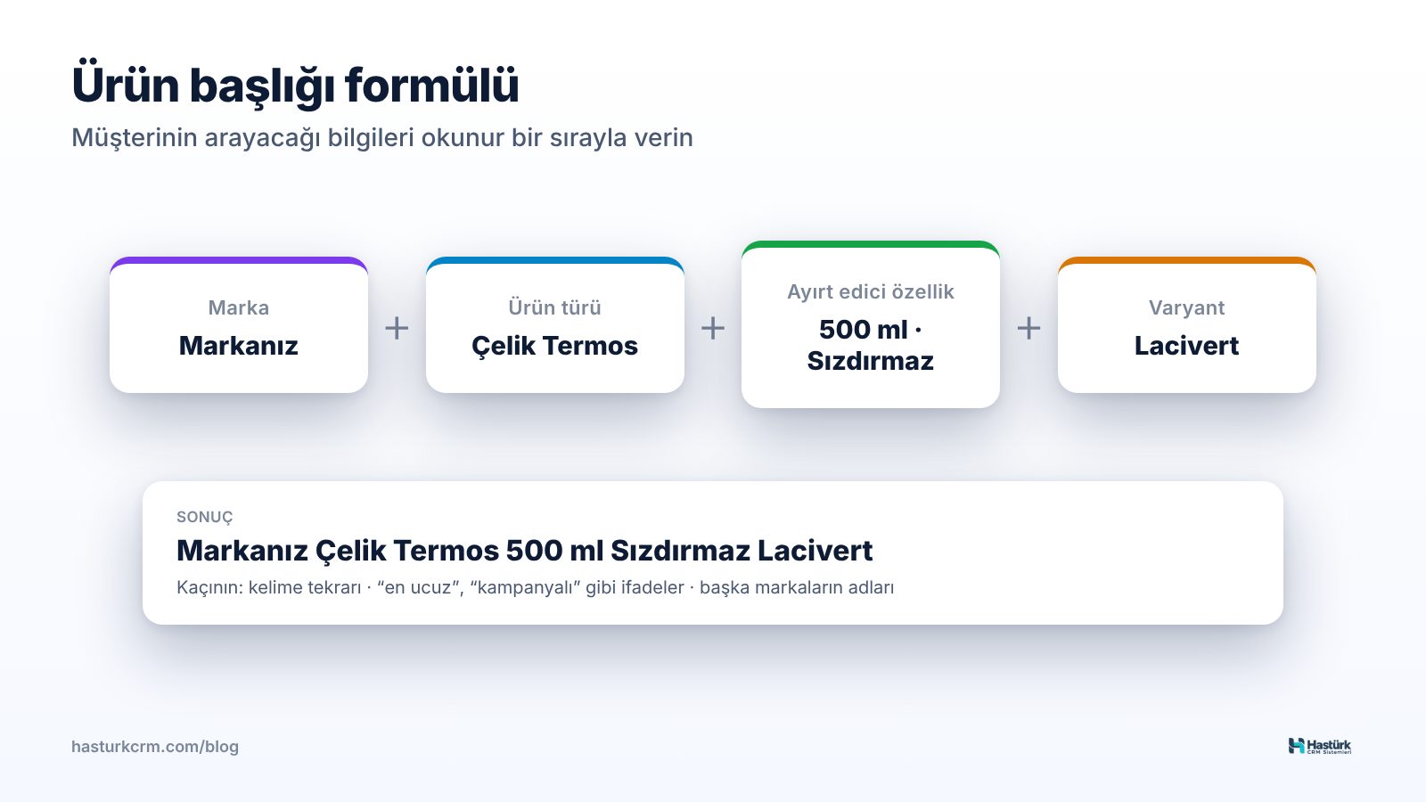 Pazaryeri ürün başlığı formülü: marka, ürün türü, ayırt edici özellik ve varyant
